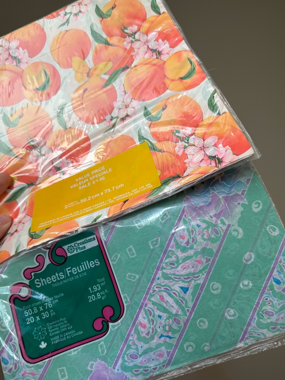 Set of 2 Gift Wrapping K-Mart Paper Peach Blossom Pastel Paisley New Deadstock